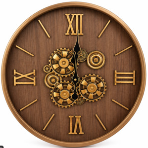 Clocks: 59cm Brown And Gold Gear Clock