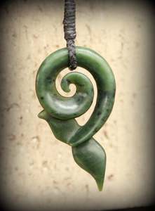 Spiral Koru: Greenstone Koru Whale Tail Pendant item #7326