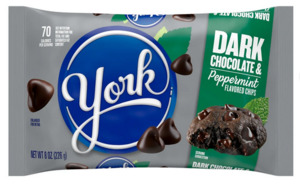 York Dark Chocolate and Peppermint Flavored Baking Chips, Bag 8 oz