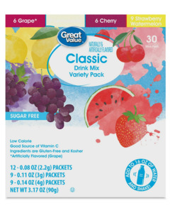 Great Value Sugar-Free Classic Variety Pack Drink Mix, 3.17 oz, 30 Count