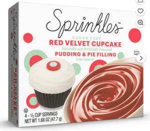 Sprinkles Red Velvet Cupcake Sugar-Free Instant Pudding Mix, 4 Servings, 1.68 oz Box