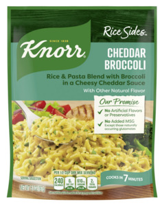 Pantry: Knorr No Artificial Flavors Cheddar Broccoli Parboiled Instant Rice, 5.7 oz Regular Pouch