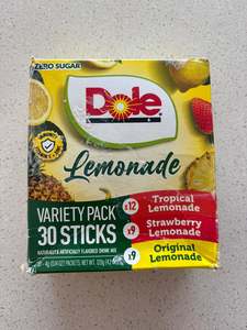 Clearance: ** Damaged Packaging ** Dole Lemonade Variety Powder Mix, Tropical, Classic, & Strawberry, 30 Pack