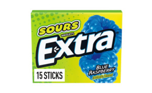 Candy: Extra Sours Blue Raspberry Sugar Free Chewing Gum - 15 Stick Pack