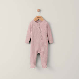 Clothing: Mamas and Papas Organic Cotton Ribbed Onesie with Zip - Dusty Pink
