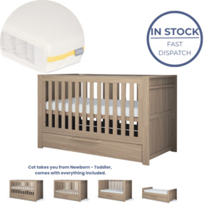 Mamas and Papas Franklin Oak - Cot + Mattress Bundle