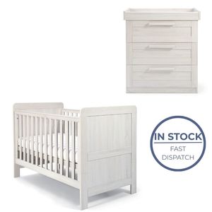 End Of Season Sale: Mamas and Papas Atlas Nimbus White Bundle - Cot + Dresser *CLEARANCE*
