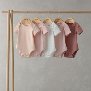 Bodysuits: Mamas and Papas Pink Ribbed Short Sleeve Bodysuits - 5 Pack