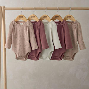 Bodysuits: Mamas and Papas Frill Ribbed Long Sleeve Bodysuits - 5 Pack