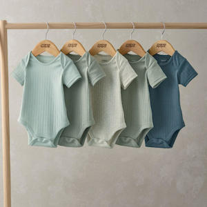 Bodysuits: Mamas and Papas Blue Ribbed Short Sleeve Bodysuits - 5 Pack