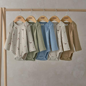 Bodysuits: Mamas and Papas Autumn Ribbed Long Sleeve Bodysuits - 5 Pack