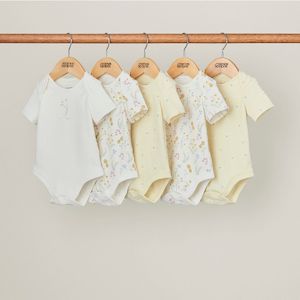 Bodysuits: Mamas and Papas Garden Short Sleeve Bodysuits - 5 Pack