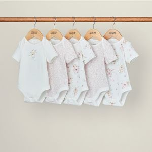 Bodysuits: Mamas and Papas Flower Short Sleeve Bodysuits - 5 Pack
