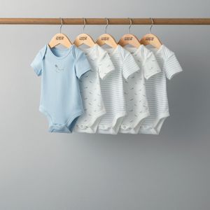 Bodysuits: Mamas and Papas Whale Short Sleeve Bodysuits - 5 Pack