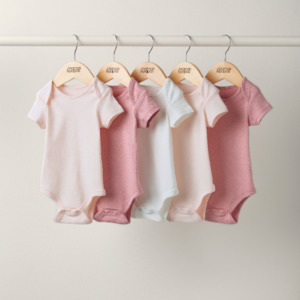 Bodysuits: Mamas and Papas Pink Short Sleeve Bodysuits - 5 Pack