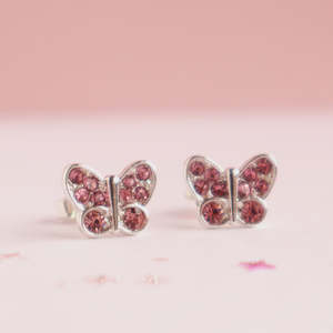 Jewellery 1: LAUREN HINKLEY - PINK CRYSTAL BUTTERFLY EARRINGS IN TRINKET BOX
