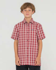 Boys Tee Shirts: RUSTY - DATSUN CHECK SHORT SLEEVE SHIRT VINTAGE RED