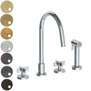 Watermark Collection London: The Watermark Collection London 3 Hole Kitchen Set with Swan Spout & Seperate Pull Out Rinse Spray | Cross Handle