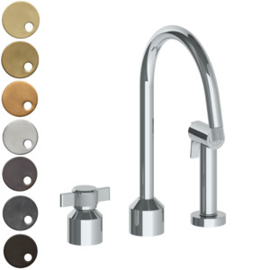 Watermark Collection Urbane: The Watermark Collection Urbane 2 Hole Kitchen Set with Swan Spout & Separate Pull Out Rinse Spray | Cooper Handle