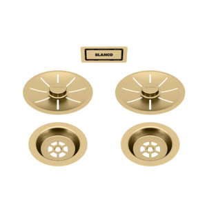 Basket Wastes: Blanco Double Bowl Waste Kit | Satin Gold