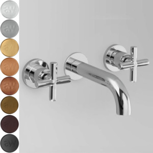 Low Uneven Pressure Wall Mounted Basin Taps: Astra Walker Icon + Wall Set with 155mm Spout