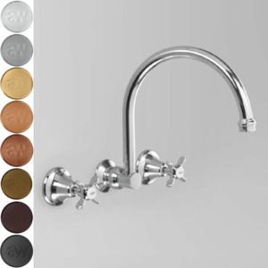 Low Uneven Pressure Wall Mounted Basin Taps: Astra Walker Olde English Gooseneck Wall Set with 260mm Spout
