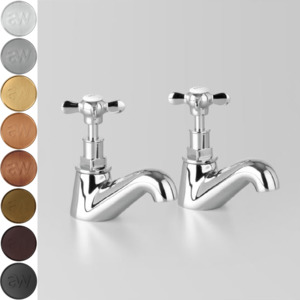 Low Uneven Pressure Bench Mounted Basin Taps: Astra Walker Olde English Pillar Tap Set