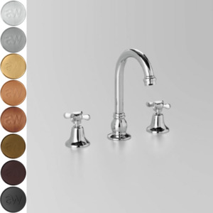 Low Uneven Pressure Bench Mounted Basin Taps: Astra Walker Olde English Gooseneck Basin Set