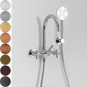 Low Uneven Pressure Bath Taps: Astra Walker Icon + Wall Mounted Bath Mixer with Circular Single Function Hand Shower