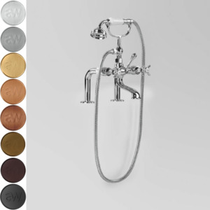 Low Uneven Pressure Bath Taps: Astra Walker Olde English Hob Mounted Bath Mixer with Single Function Hand Shower