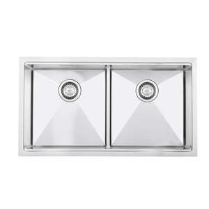 Double Stainless Steel Kitchen Sinks: Mercer Central Workstation | CWS3838.42 | 380 + 380 x 400mm