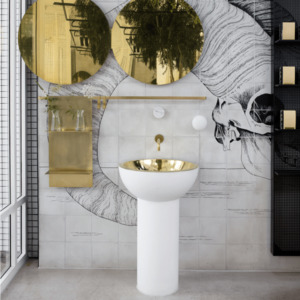 Freestanding Basins: Mains Water Co. | Siren Pedestal Basin with Polished Brass Insert