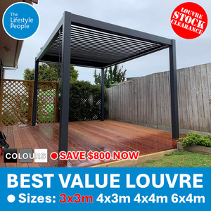 TLP Best Value 3mx3mx2.5m Louvre Pergola - Free Standing - Manual BLACK / WHITE / GREY
