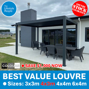 TLP Best Value 4mx3mx2.5m Louvre Pergola - Free Standing - Manual BLACK / WHITE / GREY
