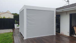 Outdoor Blinds And Privacy Screens: TLP Louvre Track Blinds - White Frame - 3728mm x 2340mm (4m side)