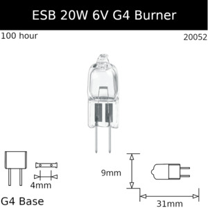 Burner Glass Base: ESB 6V 20W G4 M/33 Osram code 64250