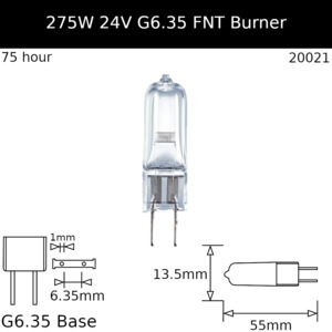 Burner Glass Base: FNT 24V 275W G6.35 - Osram Code 64656