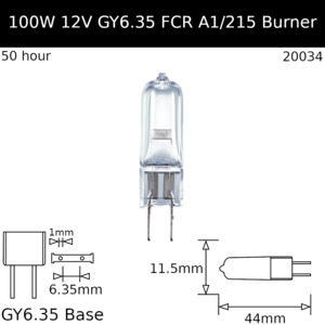 Burner Glass Base: FCR 12V 100W GY6.35  A1/215 - Osram Code 64625