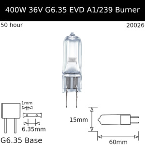 Burner Glass Base: EVD 400W 36V G6.35 A1/239 Burner