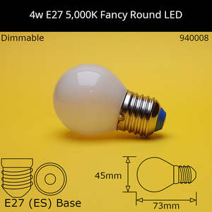 Led Frosted Fancy Round: 4W 230V ES Frosted Filament 5,000K Neutral Daylight Dimmable Led Fancy Round