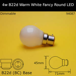 4W 230V BC Frosted Filament 2,700K Warm White Dimmable Led Fancy Round