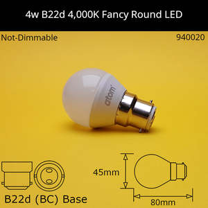 4W 230V BC Frosted 4,000K Cool White Led Fancy Round
