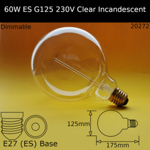 60W 230V  ES G125 Squirrel Cage Clear Incandescent Dolly Bulb