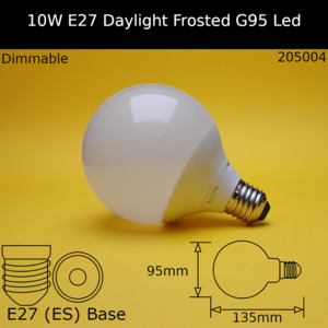 Led Frosted Dolly Bulbs: 10W 230V ES 950lm G95 Frosted 6,000k Daylight Dimmable Led