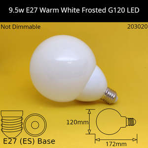 9.5W 230V ES G120 Frosted 2,700K Warm White Led