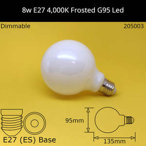 8W 230V ES G95 Frosted 4,000K Cool White Dimmable Led