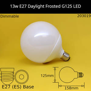 13W 230V ES G125 Frosted 6,000k Daylight Dimmable Led