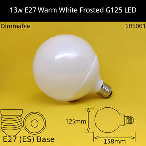 Led Frosted Dolly Bulbs: 13W 230V ES G125 Frosted 3,000k Warm White Dimmable Led