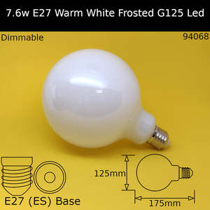 Led Frosted Dolly Bulbs: 7.6W 230V ES G125 Frosted 2,700K Warm White Dimmable Led