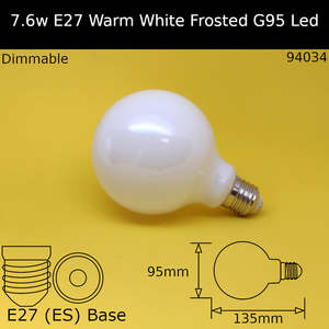 Led Frosted Dolly Bulbs: 7.6W 230V ES G95 Frosted 2,700K Warm White Dimmable Led